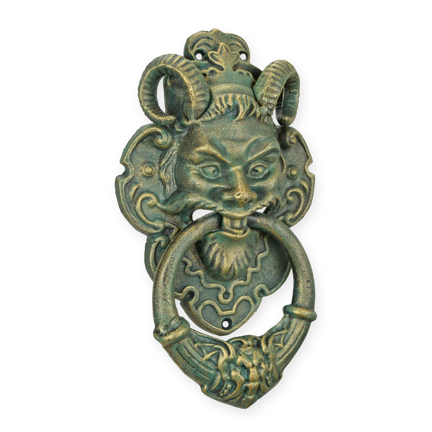 Decosite.com : A CAST IRON DEVIL FACE DOOR KNOCKER - GREEN