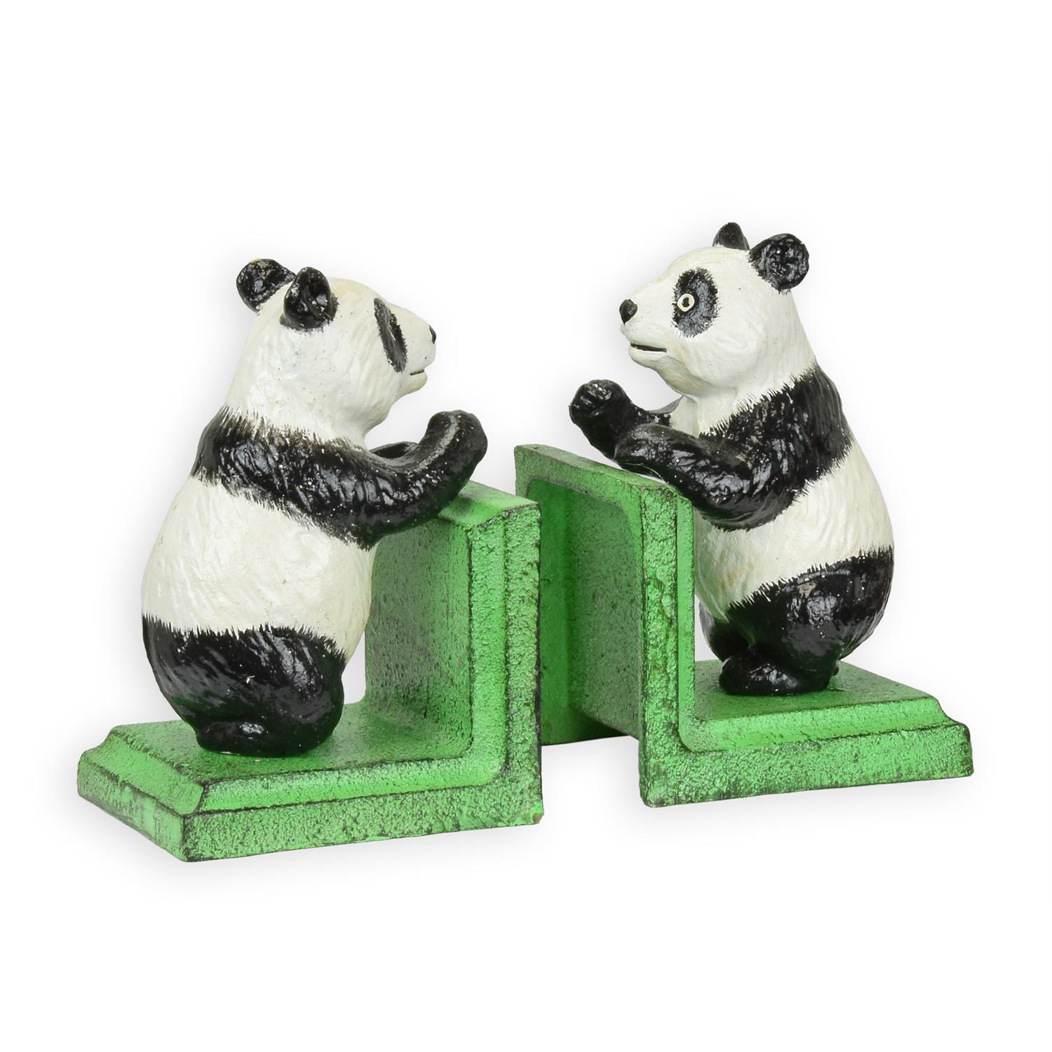 A PAIR OF CAST IRON PANDA BOOKENDS