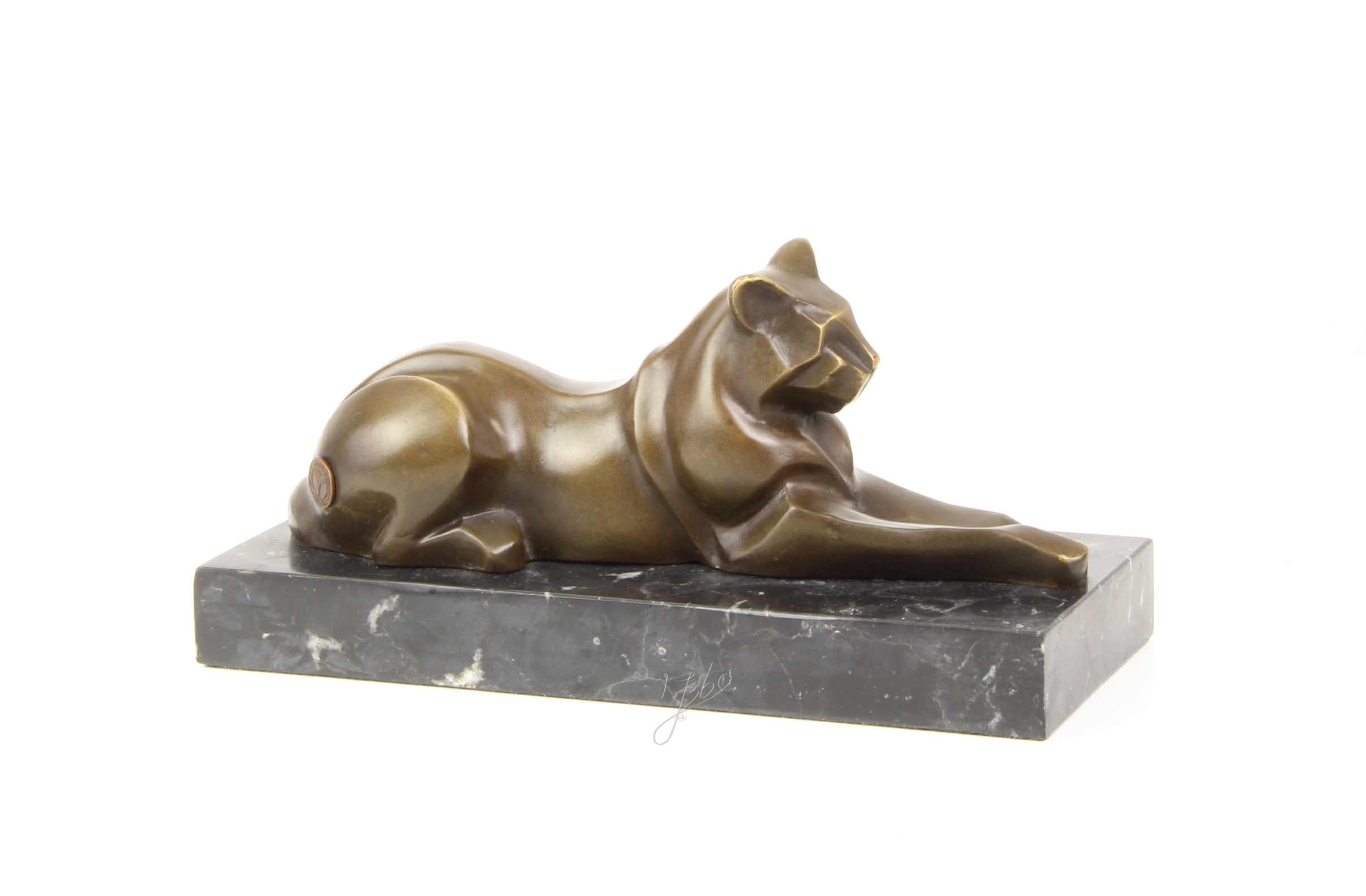 A MODERNIST BRONZE SCULPTURE OF A RECLINING CAT